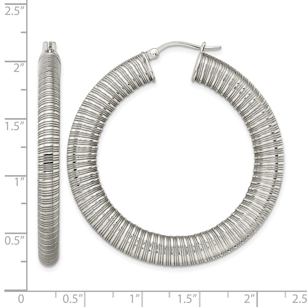 Stainless Steel Polished and Textured Hollow Hoop Earrings