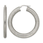 Stainless Steel Polished and Textured Hollow Hoop Earrings