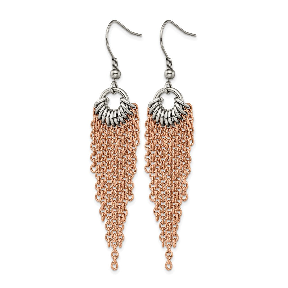 Chisel Stainless Steel Polished Rose IP-plated Multi Chain Dangle Earrings
