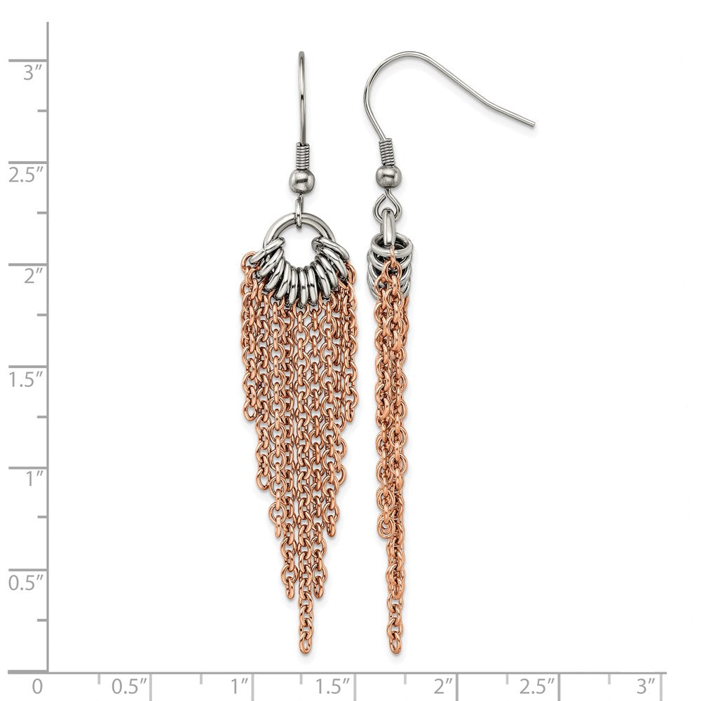 Chisel Stainless Steel Polished Rose IP-plated Multi Chain Dangle Earrings
