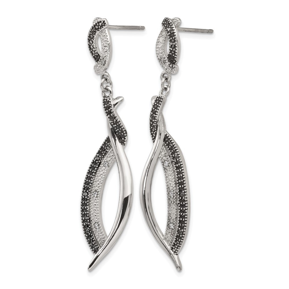 Stainless Steel Antiqued and Polished w/CZ Post Dangle Earrings