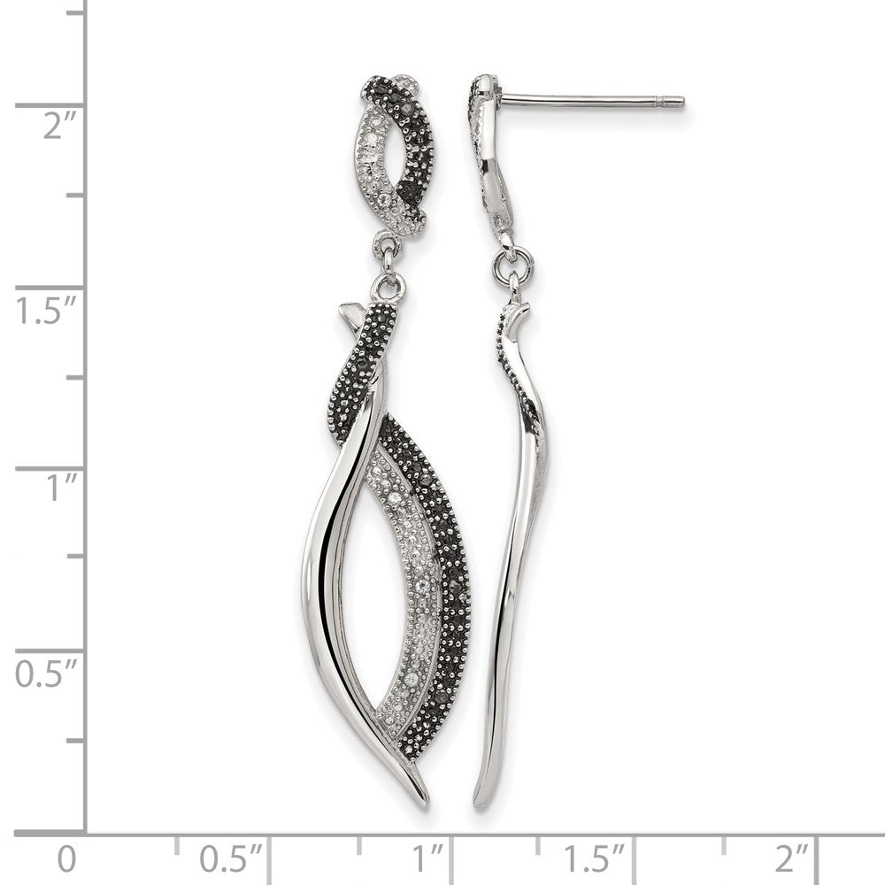 Stainless Steel Antiqued and Polished w/CZ Post Dangle Earrings