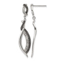 Stainless Steel Antiqued and Polished w/CZ Post Dangle Earrings