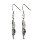Chisel Stainless Steel Antiqued and Polished CZ Dangle Shepherd Hook Earrings