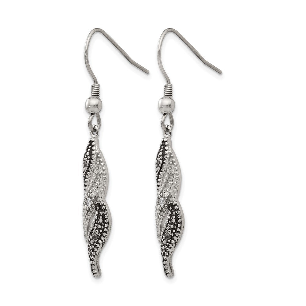 Chisel Stainless Steel Antiqued and Polished CZ Dangle Shepherd Hook Earrings