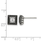 Chisel Stainless Steel Antiqued and Polished CZ Square Post Earrings