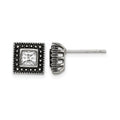 Chisel Stainless Steel Antiqued and Polished CZ Square Post Earrings