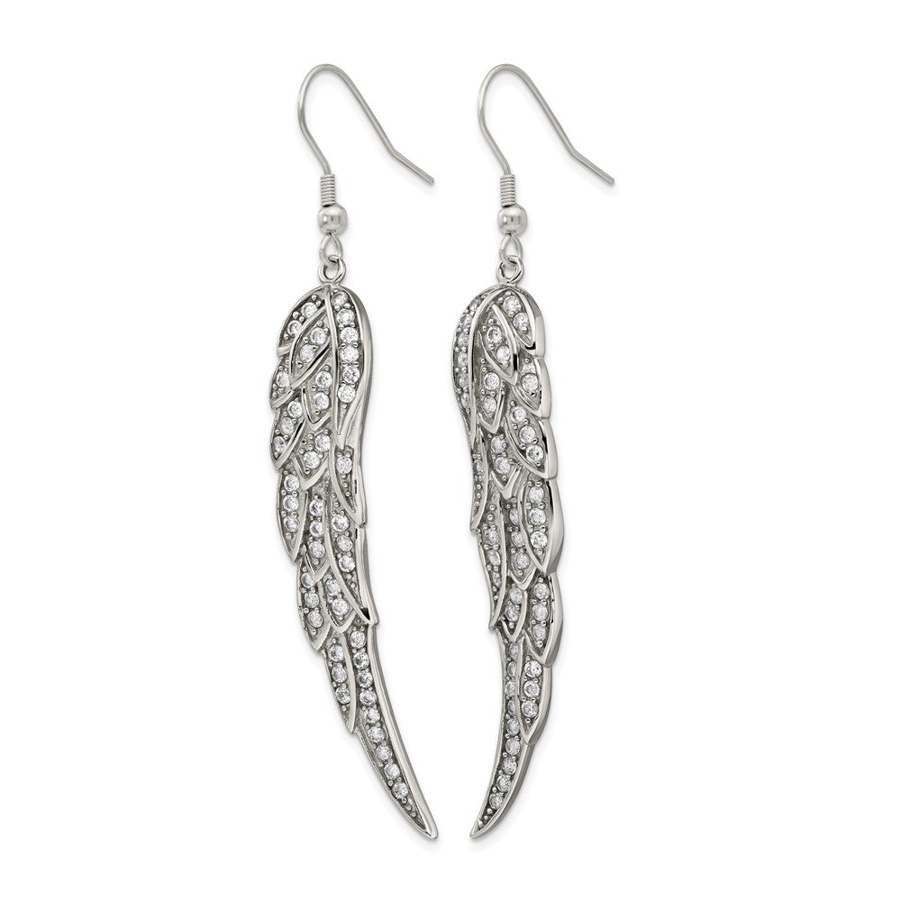 Stainless Steel Polished w/CZ Dangle Shepherd Hook Earrings