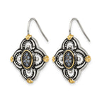 Chisel Stainless Steel Antiqued Polished and Textured Yellow IP-plated with Blue Glass Shepherd Hook Earrings