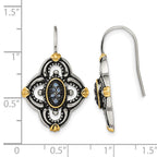 Chisel Stainless Steel Antiqued Polished and Textured Yellow IP-plated with Blue Glass Shepherd Hook Earrings