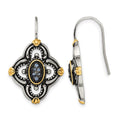 Chisel Stainless Steel Antiqued Polished and Textured Yellow IP-plated with Blue Glass Shepherd Hook Earrings
