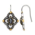 Chisel Stainless Steel Antiqued Polished and Textured Yellow IP-plated with Blue Glass Shepherd Hook Earrings