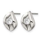 Chisel Stainless Steel Polished with CZ Post Earrings