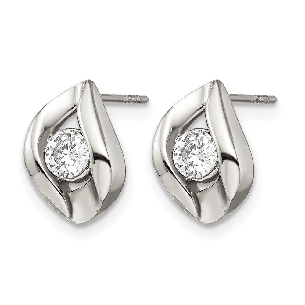 Chisel Stainless Steel Polished with CZ Post Earrings