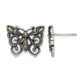 Stainless Steel Antiqued and Polished Marcasite Butterfly Post Earrings