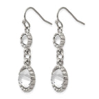 Stainless Steel Polished Grey Glass Dangle Shepherd Hook Earrings