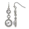 Stainless Steel Polished Grey Glass Dangle Shepherd Hook Earrings