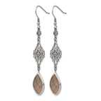 Chisel Stainless Steel Polished Black Mother of Pearl and CZ Dangle Shepherd Hook Earrings