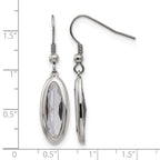 Chisel Stainless Steel Polished Grey Glass Oval Dangle Shepherd Hook Earrings