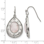 Stainless Steel Polished Rose Quartz and CZ Shepherd Hook Earrings