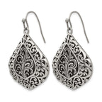 Chisel Stainless Steel Antiqued Polished and Textured Shepherd Hook Earrings