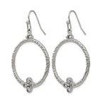 Stainless Steel Polished and Textured w/CZ Shepherd Hook Earrings