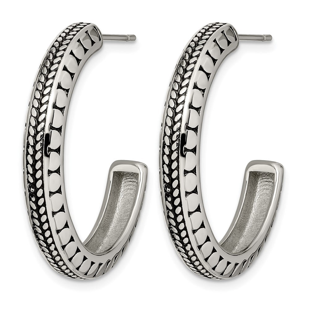 Chisel Stainless Steel Antiqued and Polished Post Hoop Earrings