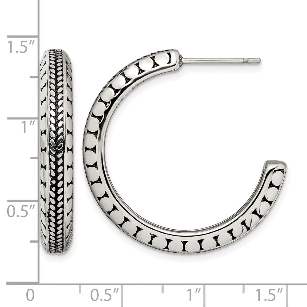 Chisel Stainless Steel Antiqued and Polished Post Hoop Earrings