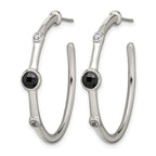 Chisel Stainless Steel Polished with Black Onyx and CZ Post Hoop Earrings