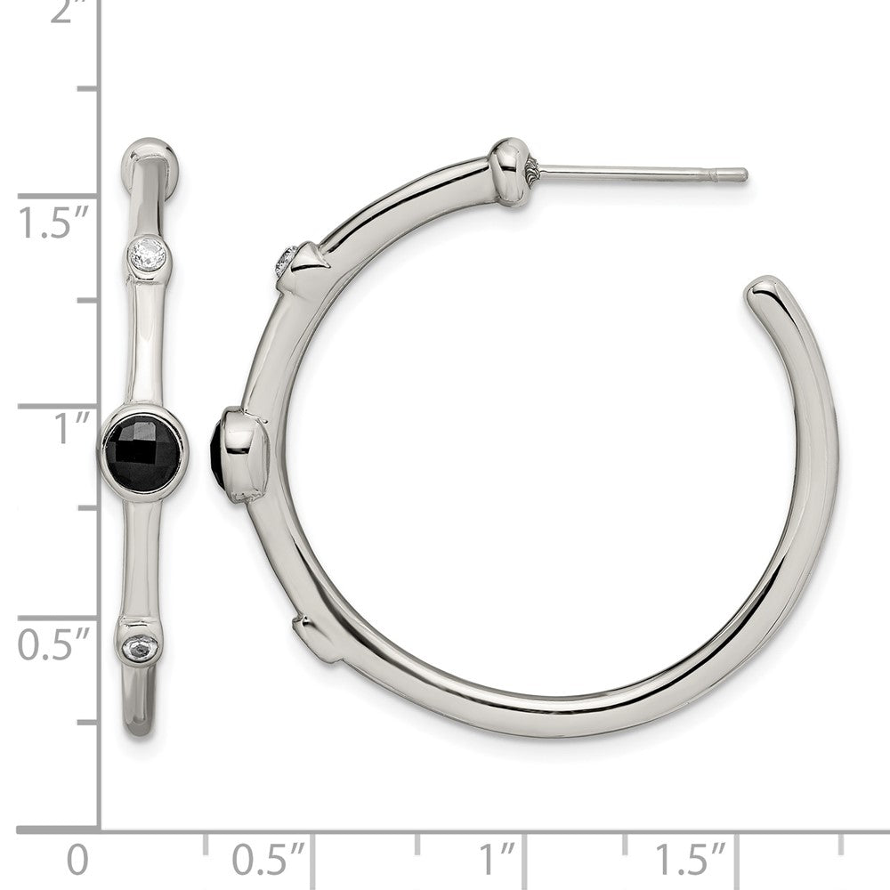 Chisel Stainless Steel Polished with Black Onyx and CZ Post Hoop Earrings
