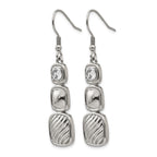 Stainless Steel Polished CZ Square Shepherd Hook Earrings