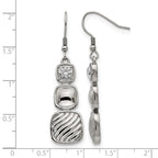 Stainless Steel Polished CZ Square Shepherd Hook Earrings