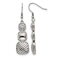 Stainless Steel Polished CZ Square Shepherd Hook Earrings