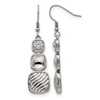 Stainless Steel Polished CZ Square Shepherd Hook Earrings