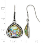 Stainless Steel Antiqued and Polished Imitation Abalone Dangle Earrings