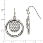 Stainless Steel Polished & Antiqued CZ Circle Dangle Earrings