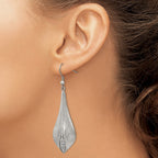 Stainless Steel Brushed and Polished CZ Dangle Shepherd Hook Earrings