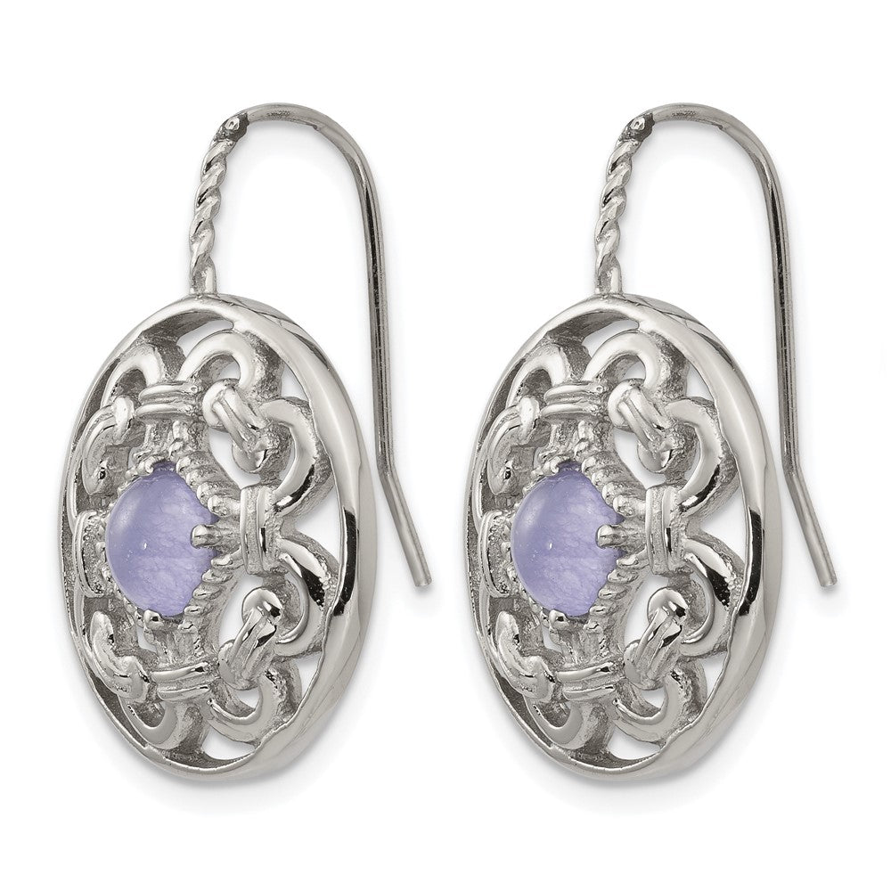 Chisel Stainless Steel Polished Synthetic Purple Calcedony Shepherd Hook Earrings