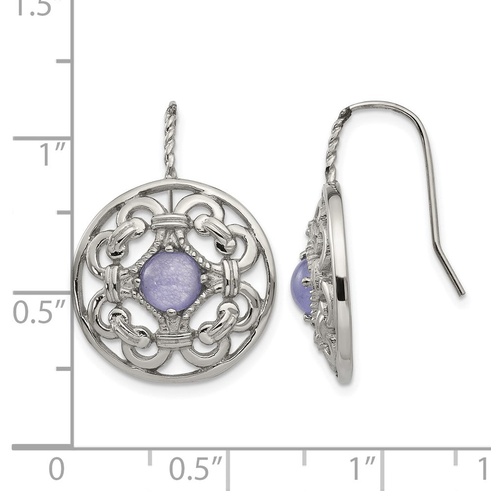 Chisel Stainless Steel Polished Synthetic Purple Calcedony Shepherd Hook Earrings