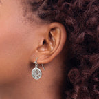 Stainless Steel Polished w/CZ Circle w/Flowers Shepherd Hook Earrings