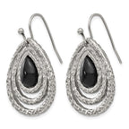 Chisel Stainless Steel Polished and Textured Black Onyx Shepherd Hook Earrings