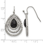 Chisel Stainless Steel Polished and Textured Black Onyx Shepherd Hook Earrings