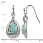 Stainless Steel Polished and Textured Dyed Synthetic Green Jade Earrings