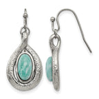 Stainless Steel Polished and Textured Dyed Synthetic Green Jade Earrings