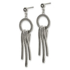 Stainless Steel Polished & Antiqued Circle & Bars Post Dangle Earrings