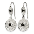Stainless Steel Polished and Textured Black Onyx Circle Earrings
