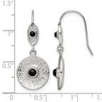 Stainless Steel Polished and Textured Black Onyx Circle Earrings
