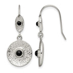 Stainless Steel Polished and Textured Black Onyx Circle Earrings
