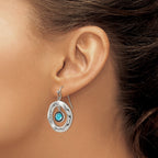 Stainless Steel Polished Wavy Circle w/Blue Glass Shepherd Hook Earrings