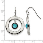 Stainless Steel Polished Wavy Circle w/Blue Glass Shepherd Hook Earrings